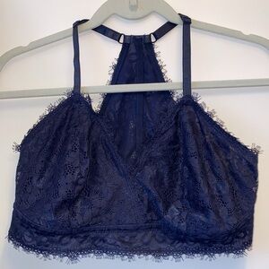 XL navy Aerie Racerback Bralette, Eyelash Lace Bra Adjustable Straps EUC 1X blue